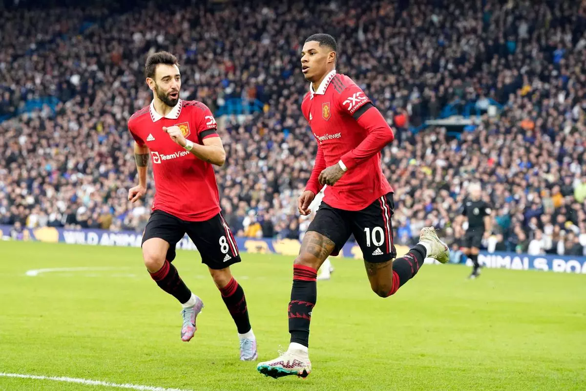 Manchester United's Marcus Rashford celebrates scoring vs Leeds