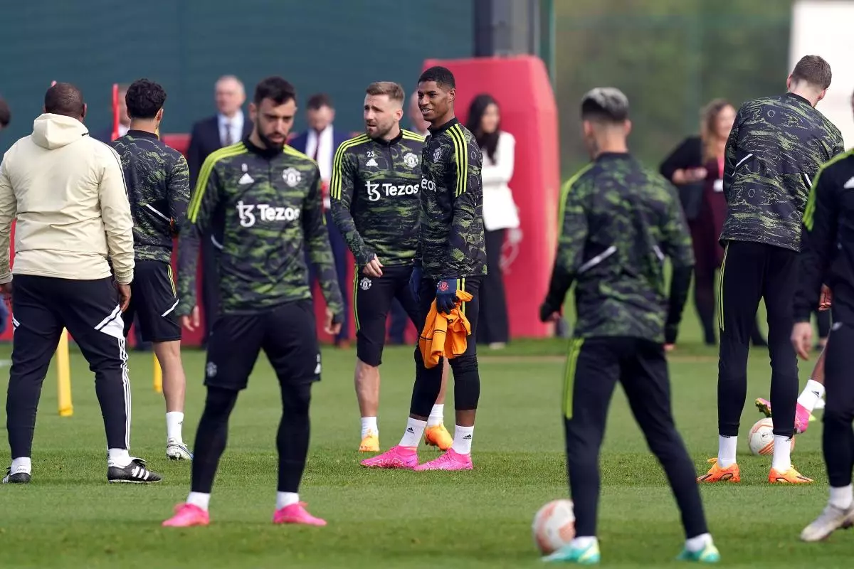 Manchester United's Marcus Rashford during a training session at Trafford Training Centre april 2023