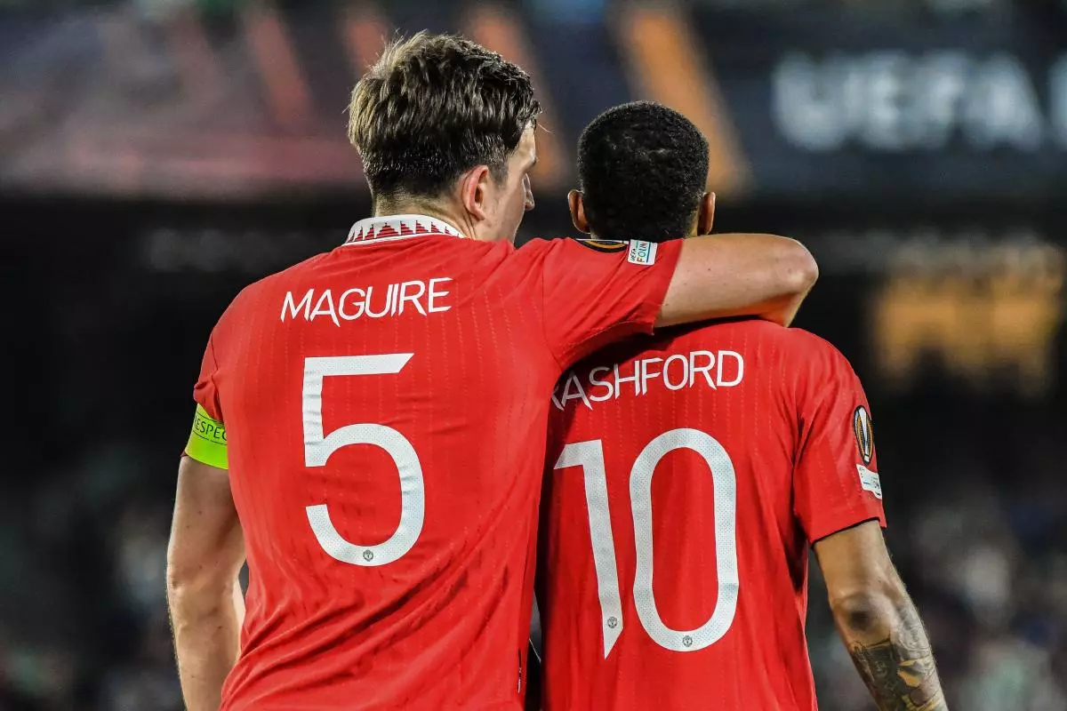 Marcus Rashford celebrates his goal against Real Betis Balompie during the UEFA Europa League Round of 16