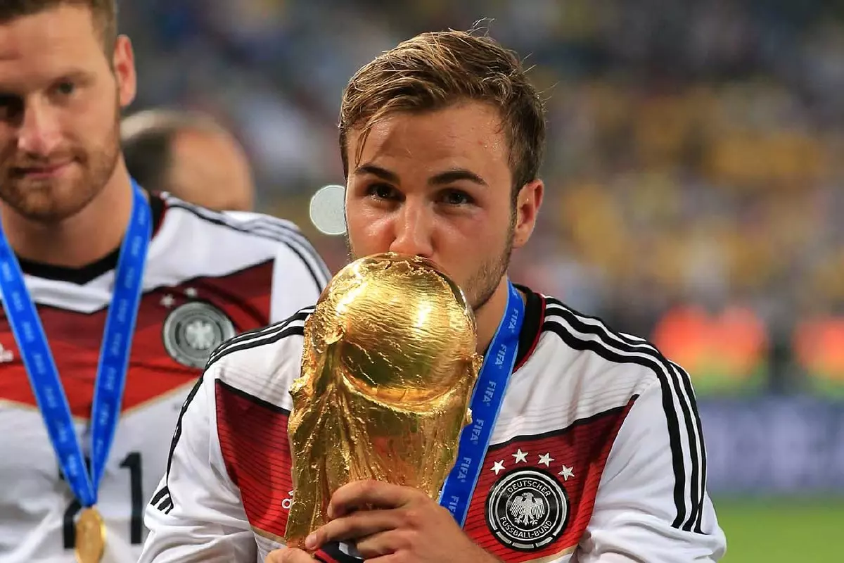 Mario Gotze lifting the World Cup in 2014