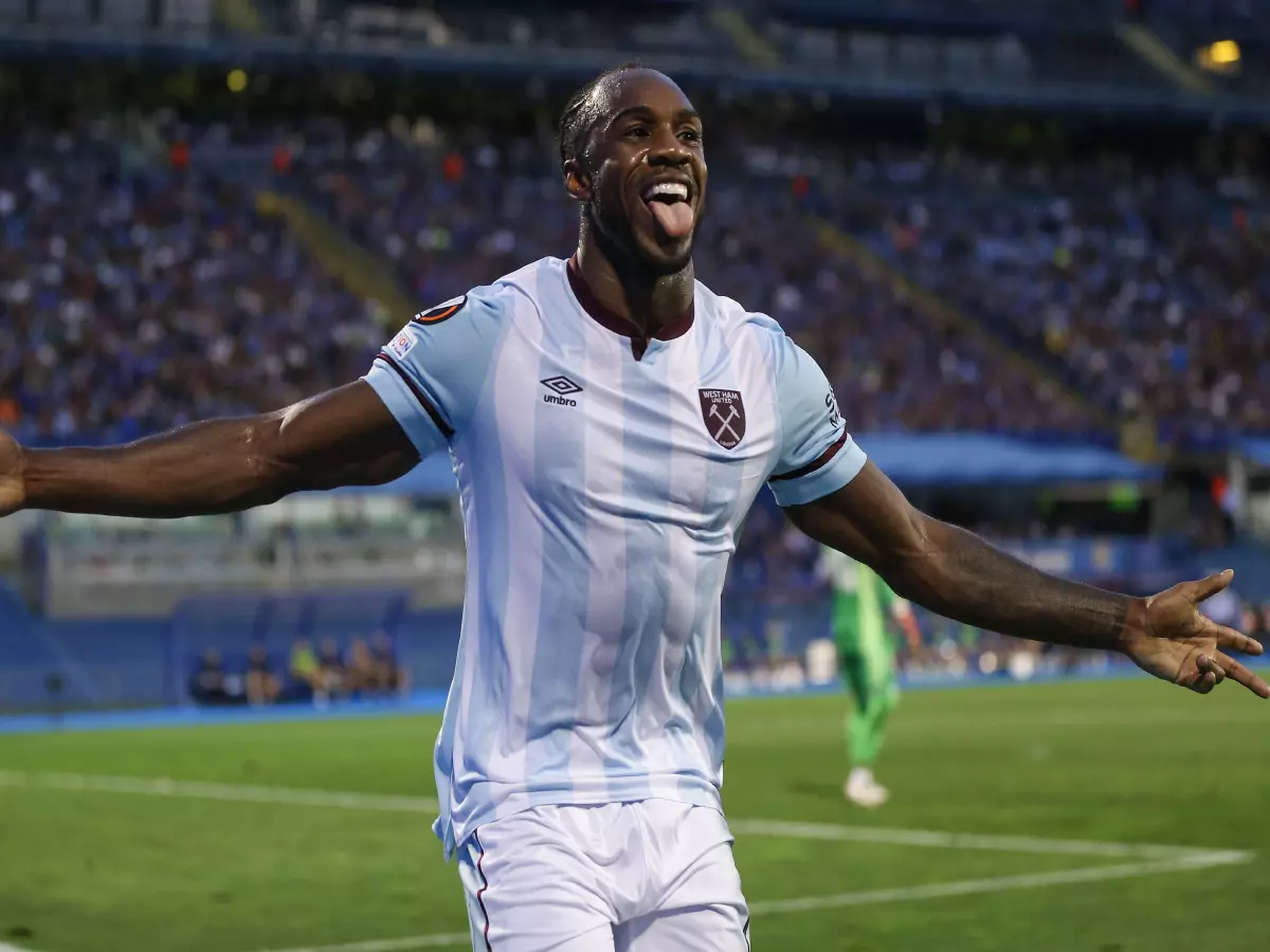 Michail Antonio of West Ham United celebrates the goal during the UEFA Europa League group H match between Dinamo Zagreb and West Ham United at Maksimir Stadium on September 16, 2021 in Zagre