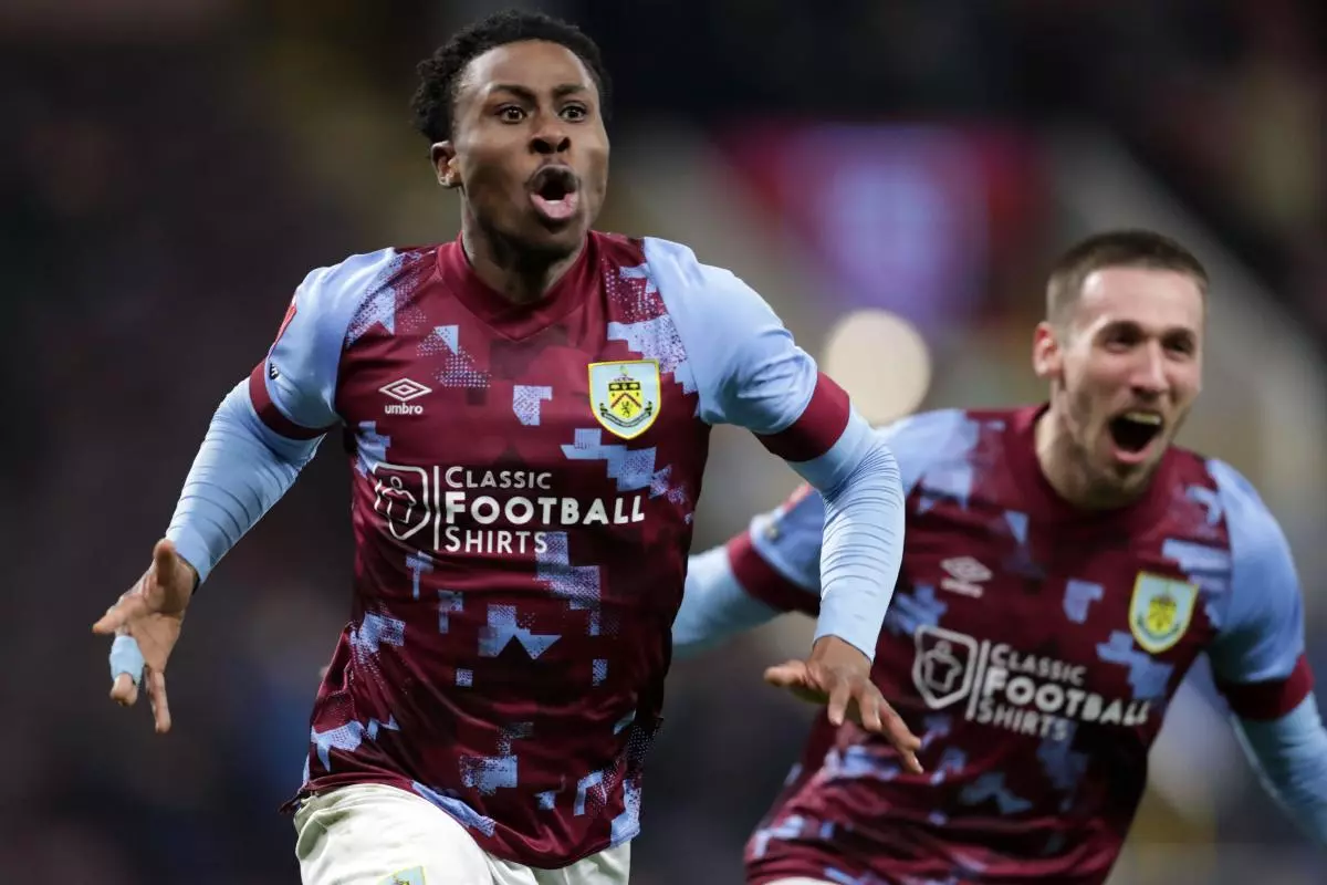 Nathan Tella of Burnley celebrates after scoring the winning goal