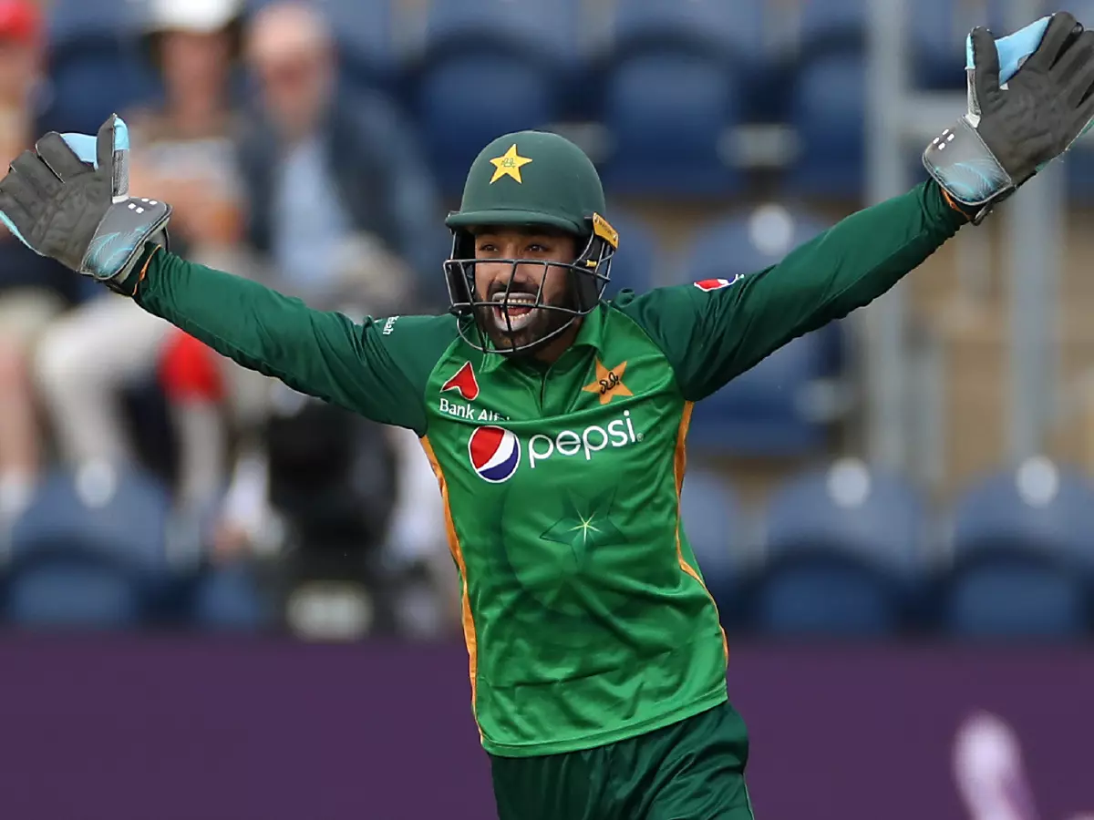 Pakistan's Mohammad Rizwan reacts during the first one day international match at the Sophia Gardens, Cardiff.