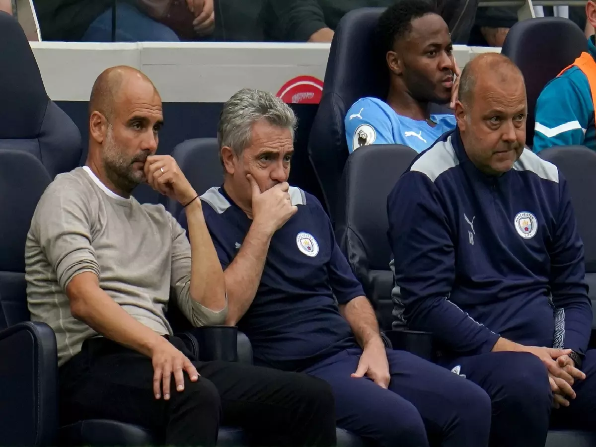 Pep Guardiola bench Man City Tottenham Aug 2021