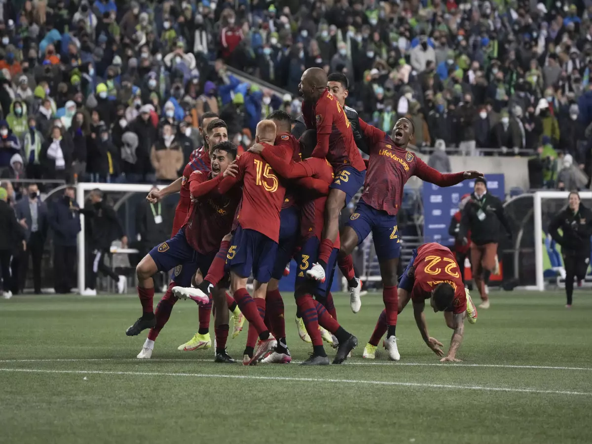 Real Salt Lake celebrate their penalty shootout win against Seattle Sounders ,2021