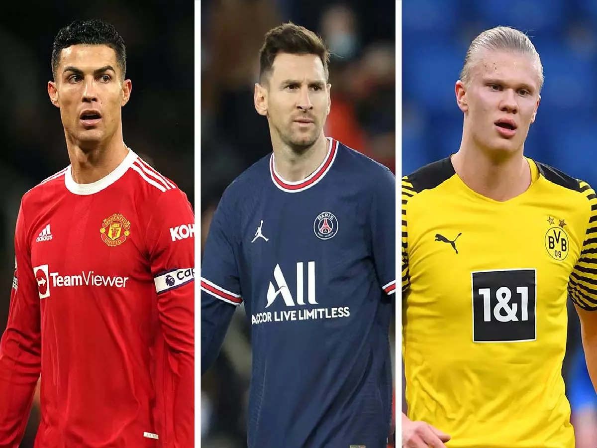 Cristiano Ronaldo, Lionel Messi, Erling Haaland