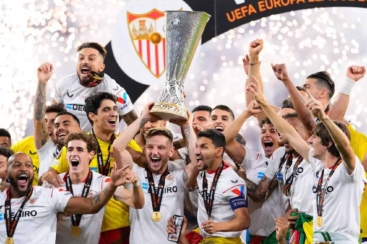Sevilla win the 2023 Europa League trophy
