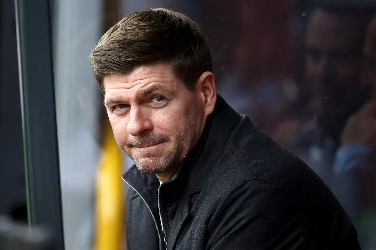 Steven Gerrard, the Manager of Aston Villa looks on from the dugout.