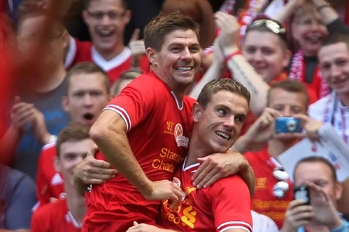 Steven Gerrard and Jordan Henderson celebrate during their time at Liverpool