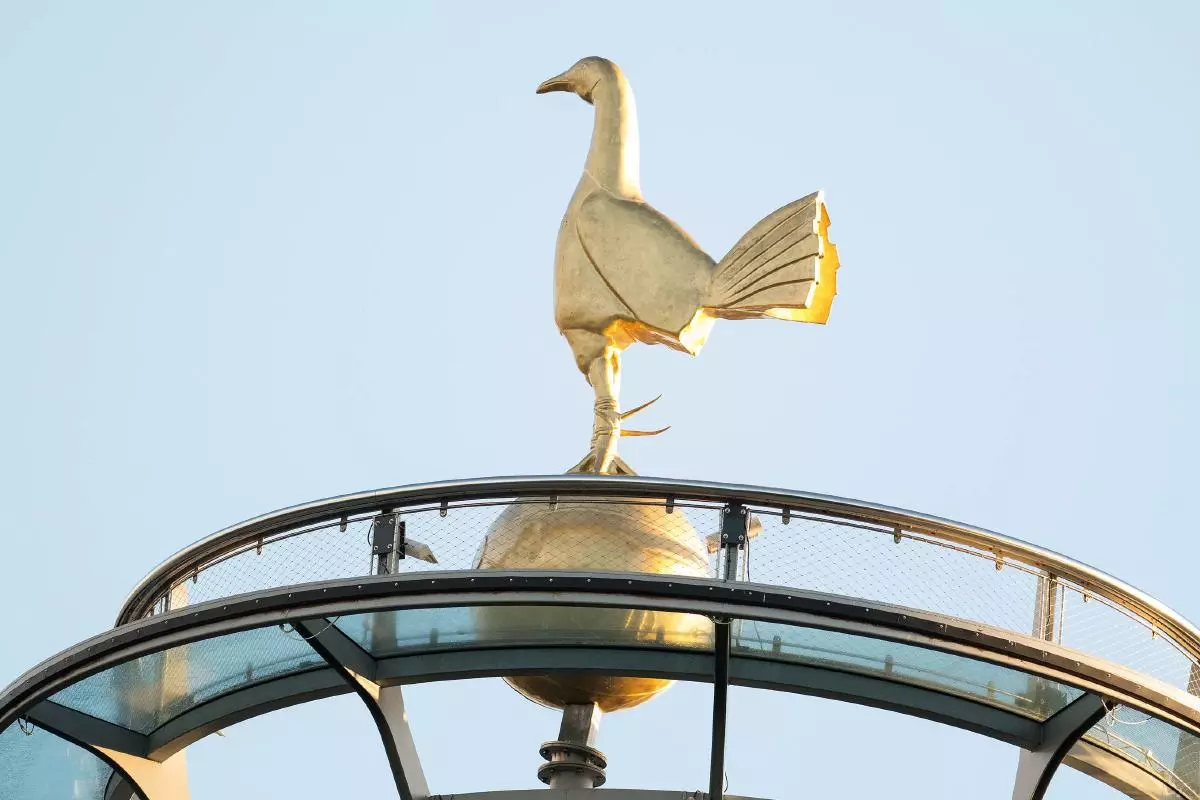 Tottenham Hotspur Crest (Cockere ) is pictured at the top of the stadium