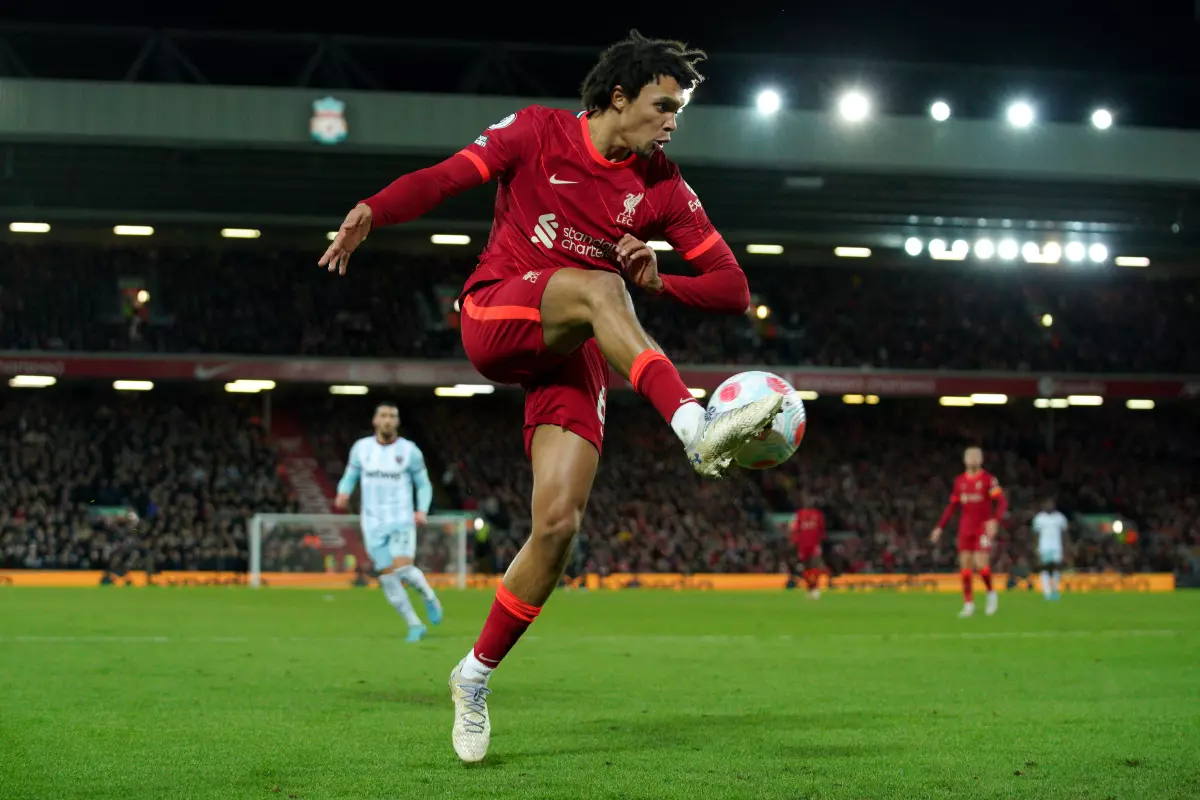 Liverpool's Trent Alexander-Arnold during the Premier League match at Anfield, Liverpool. Picture date: Saturday March 5, 2022.