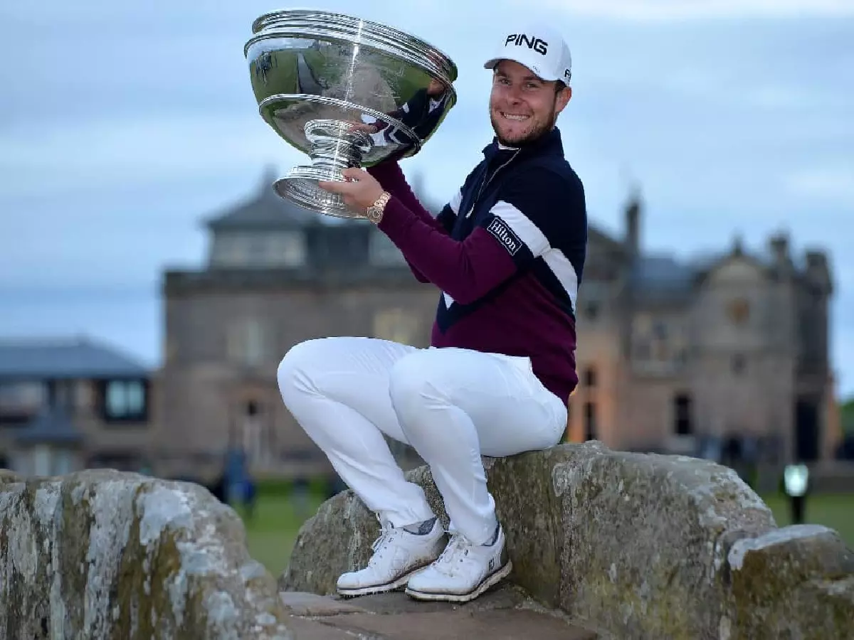 Tyrrell Hatton with the Alfred Dunhill Links Championship trophy