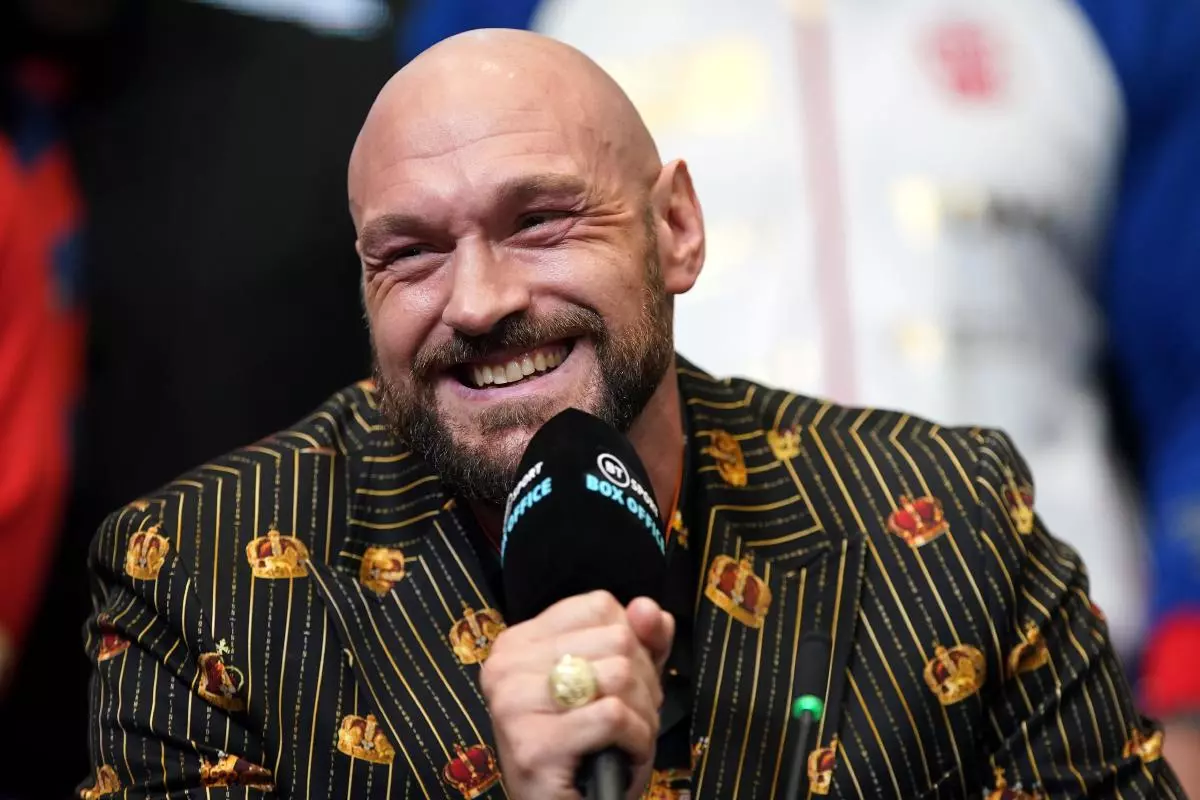 Tyson Fury during a press conference at Wembley Stadium