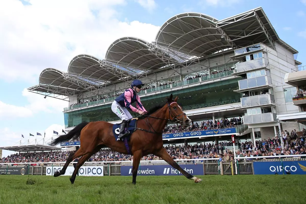 Via Sistina ridden by Jamie Spencer coming home to win the Howden Dahlia Stakes at Newmarket