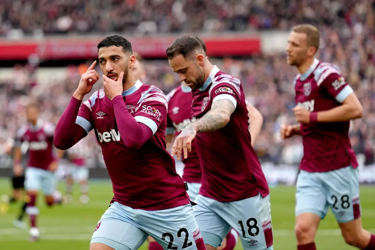 West Ham United's Said Benrahma (left) celebrates after scoring - March 2023