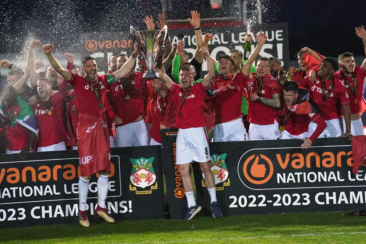 Wrexham players celebrate promotion