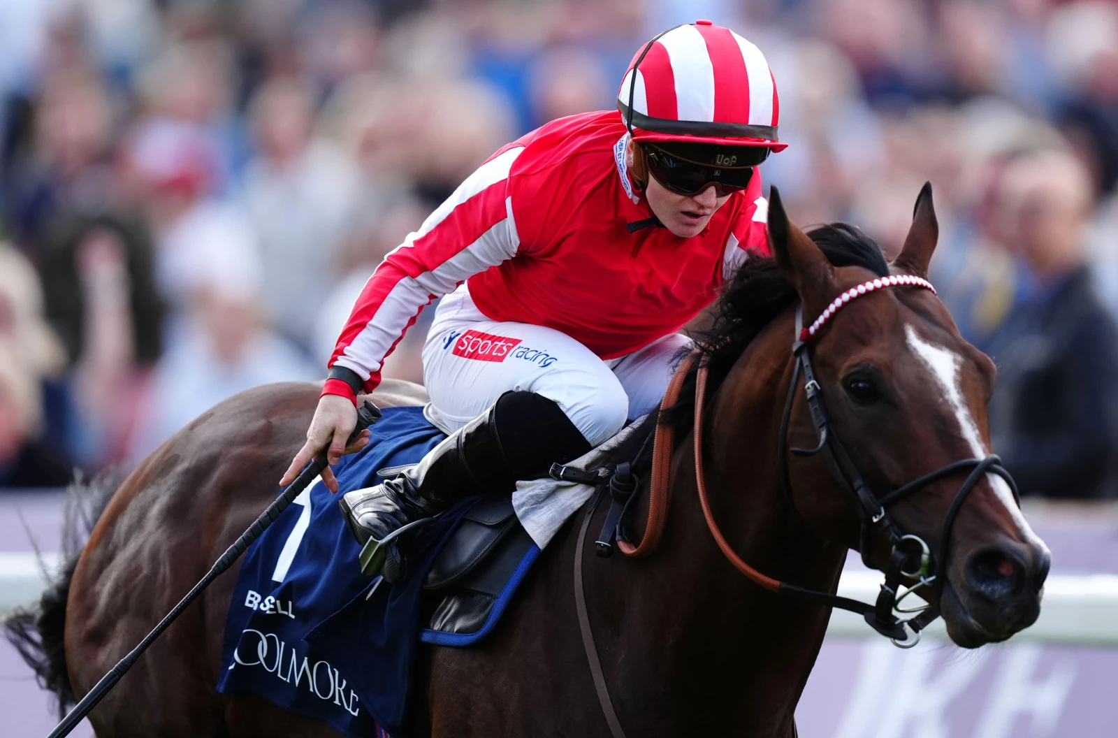 Bradsell ridden by Hollie Doyle coming home to win the Coolmore Wootton Bassett Nunthorpe Stakes