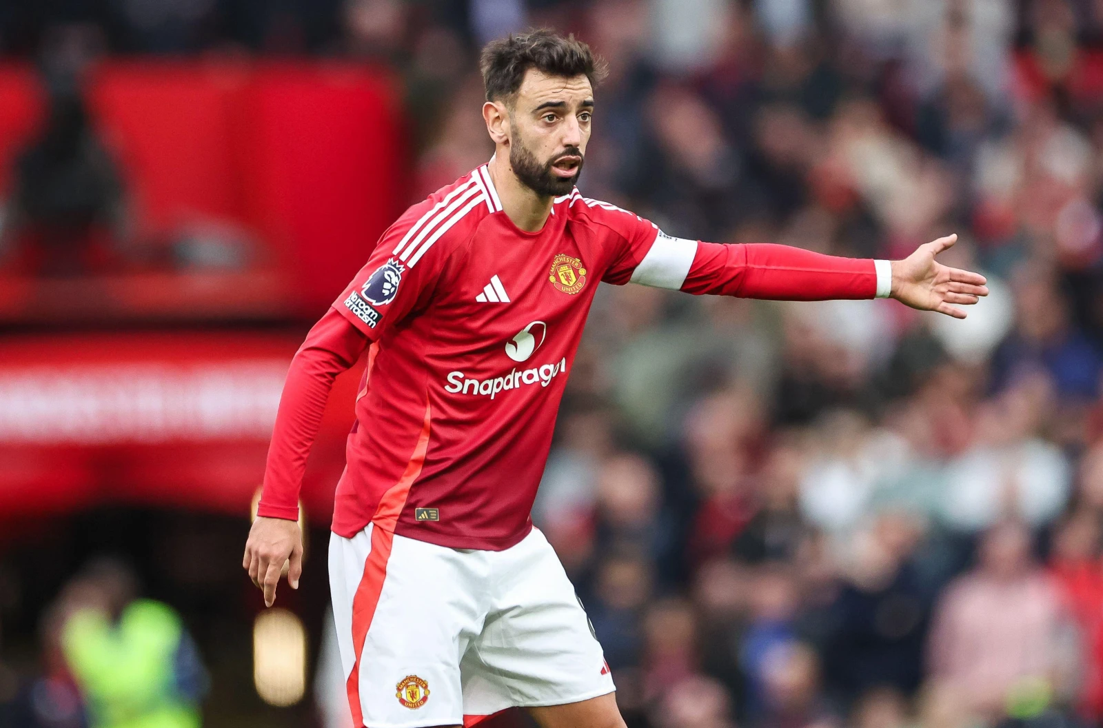 Bruno Fernandes playing for Man Utd at Old Trafford