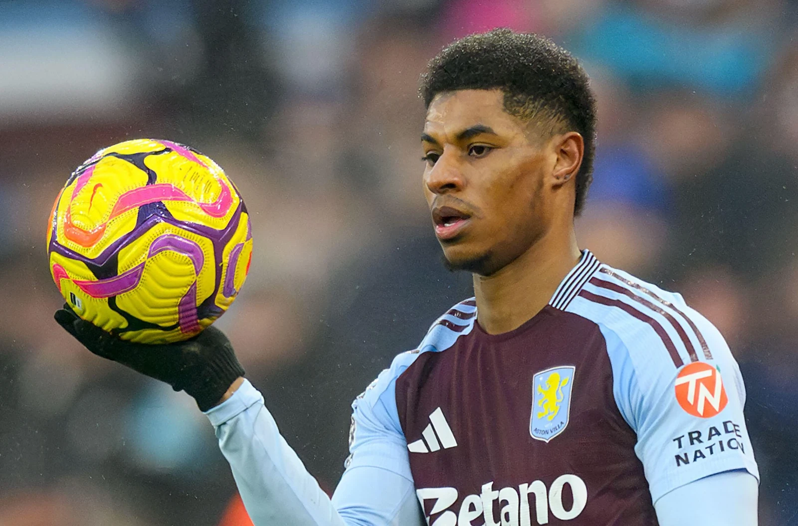 Marcus Rashford in action for Aston Villa