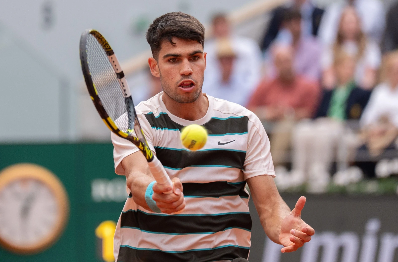 Carlos Alcaraz of Spain during the French Open at Roland Garros