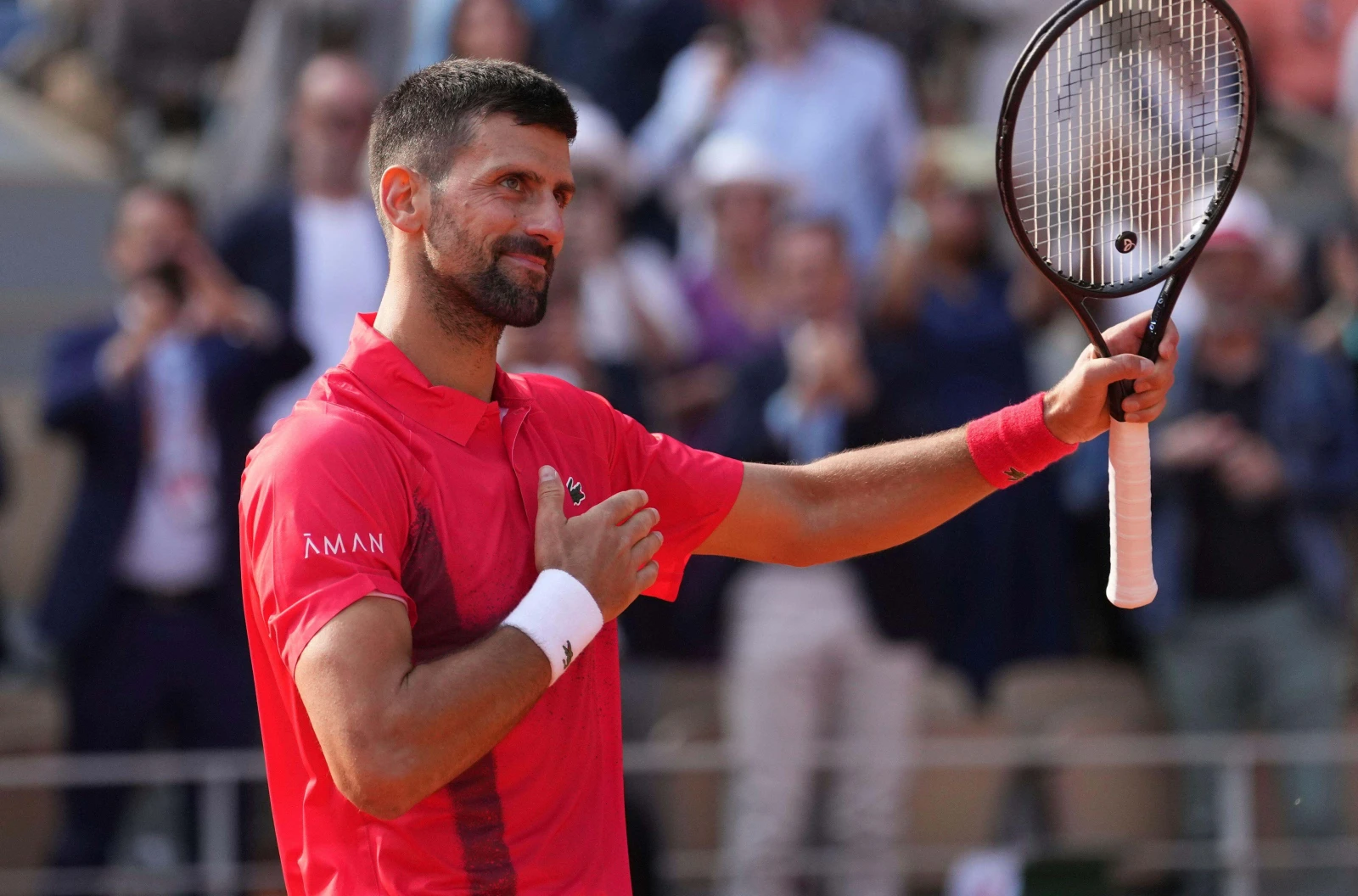 Serbia's Novak Djokovic celebrates at the French Open