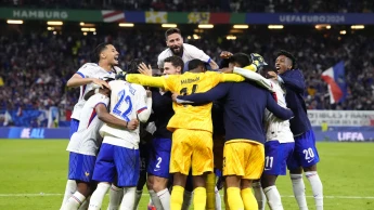 France celebrate win v Portugal July 5, 2024