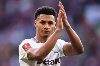 Ollie Watkins of Aston Villa applauds the travelling fans after the Emirates FA Cup Semi-Final