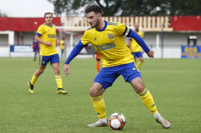 Ross Gleed of Hashtag United during FA Cup Qualifying - Second Round between Hashtag United and Braintree Town at The Len Salmon Stadium, Bowers and Pitsea FC, Pitsea, UK on 03rd October 2020