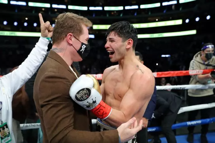 Ryan Garcia celebrates Luke Campbell win with Canelo Alvarez
