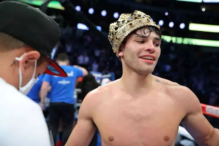 Ryan Garcia celebrates Luke Campbell win