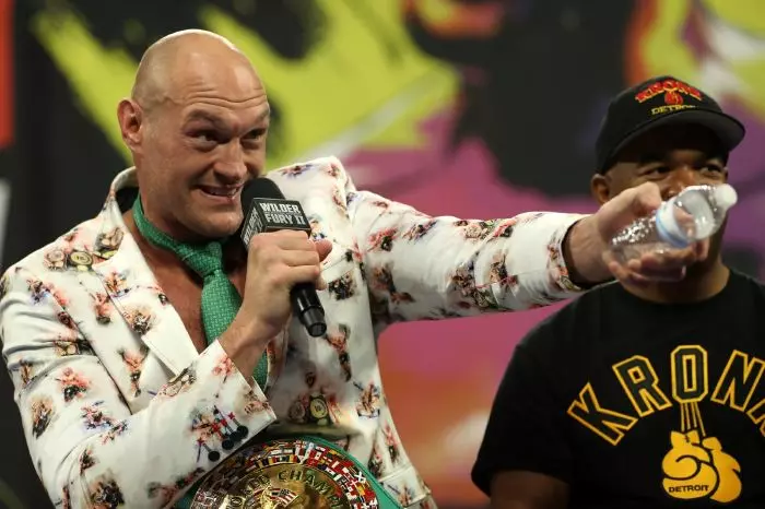 Tyson Fury during the post-fight press conference at the MGM Grand, Las Vegas.