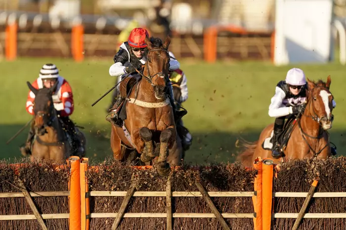 Niall Houlihan and Zhiguli clears the final flight on the way to winning the Download The tote App Conditional Jockeys' Handicap Hurdle at Plumpton