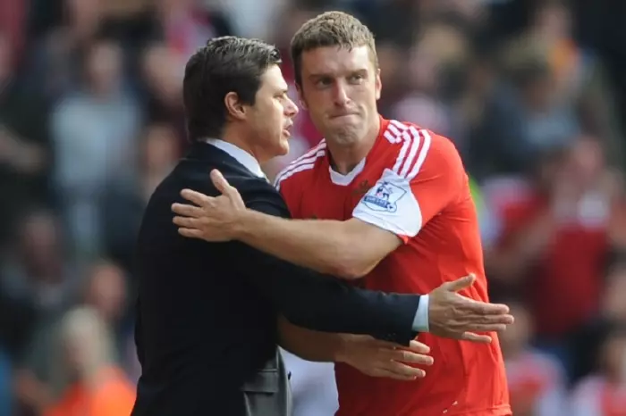 Mauricio Pochettino hugs Rickie Lambert