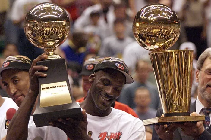 NBA History on X: By hoisting the Bill Russell trophy awarded to