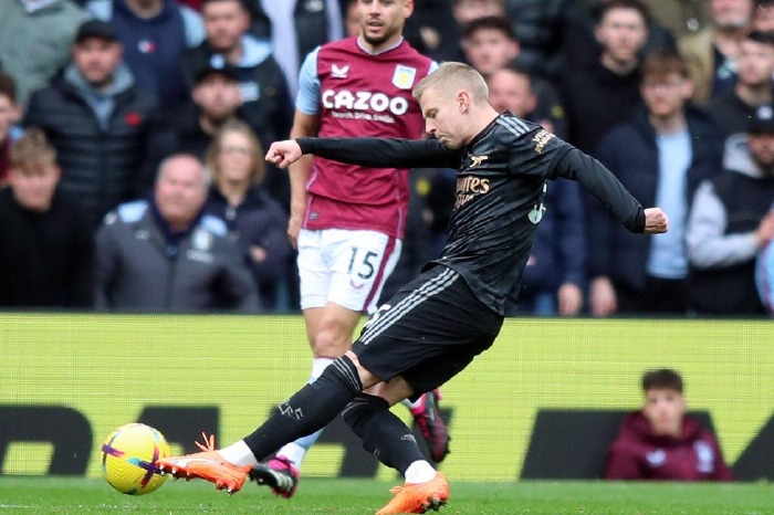 Oleksandr Zinchenko scoring the second goal for Arsenal