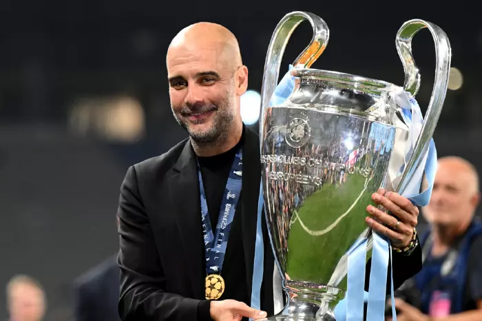 Pep Guardiola with the Champions League trophy