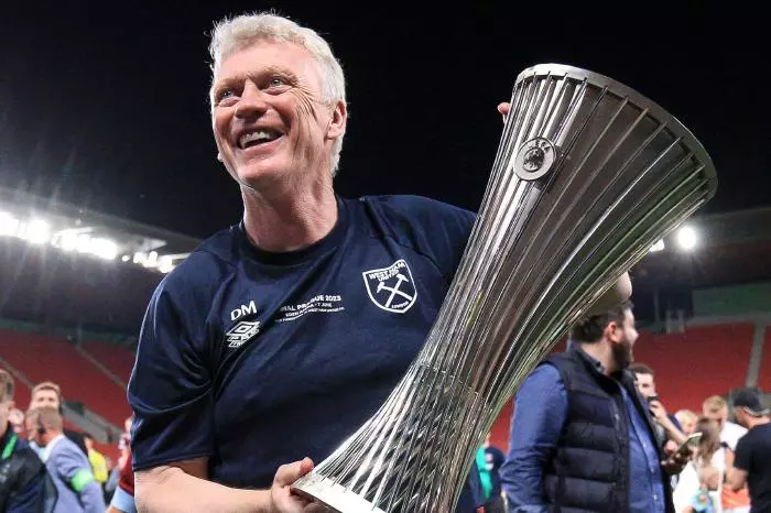 David Moyes with the Europa Conference League trophy